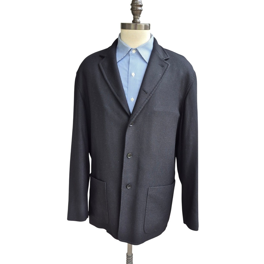 Loro Piana‎ Spagna Mens Cashmere Wool Textured Knit Black Blazer Jacket Sz 56